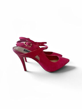 White House Black Market Strappy Pointed-Toe Heels in Fuschia suede size 7.5